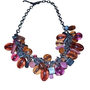 New York & Company Pink and Orange Beaded Necklace